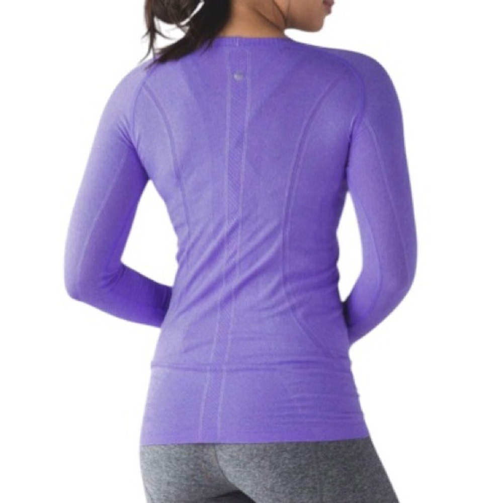 Size 10 Lululemon Swiftly Tech Long Sleeve Crew Heathered Power Purple Shirt Top - Picture 2 of 12